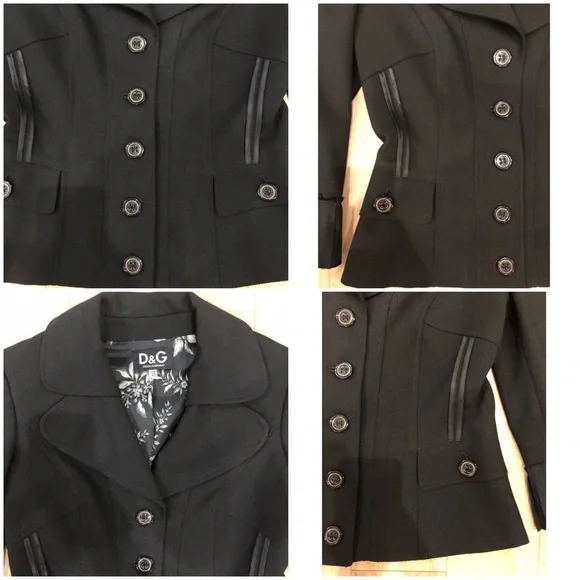 D&G Black Notched Collar Fitted Button Up Blazer SZ 42 4 6 - Picture 13 of 17